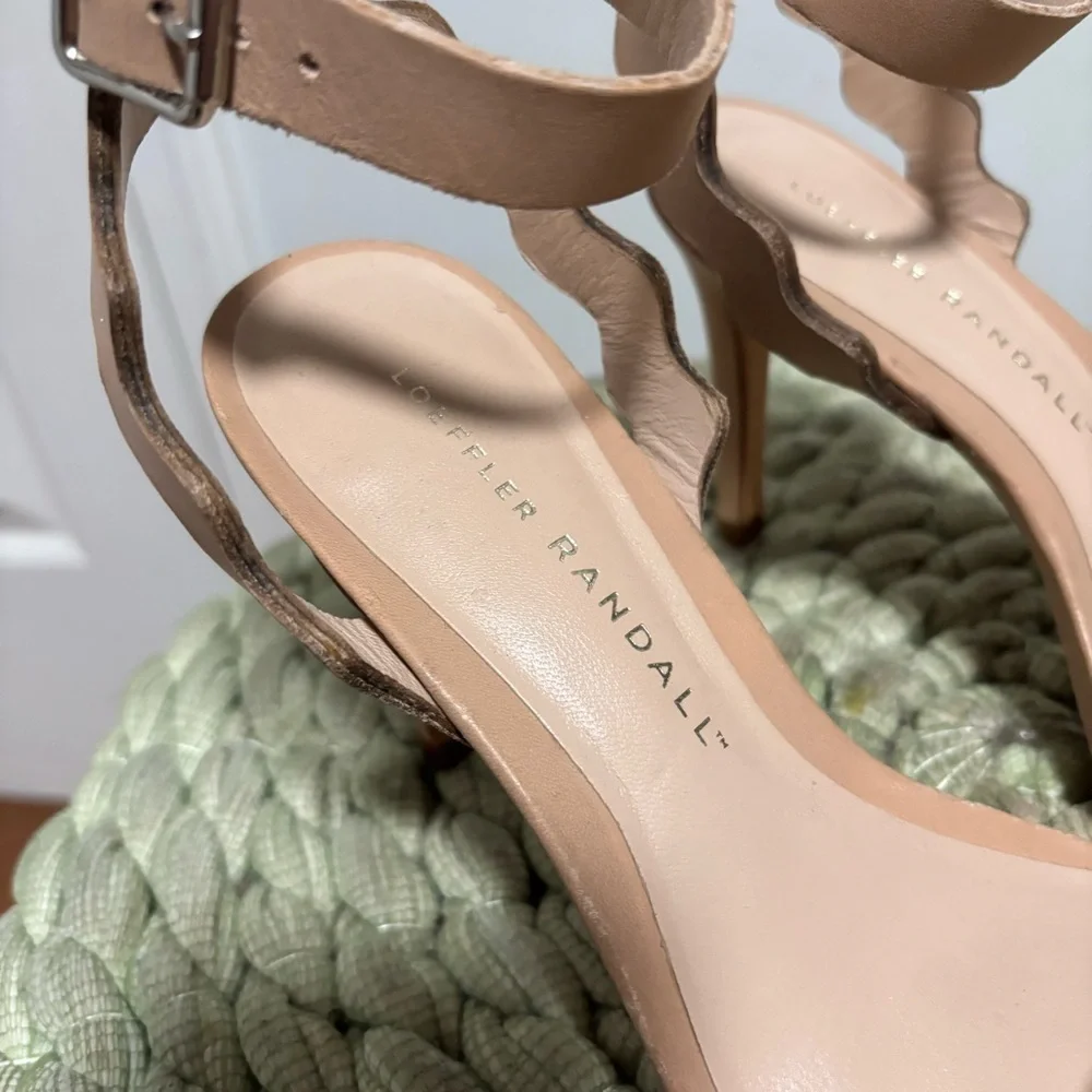 Loeffler Randall Amelia Scalloped Nude Wheat Dress Sandal 3.5” Heel Size 6.5
